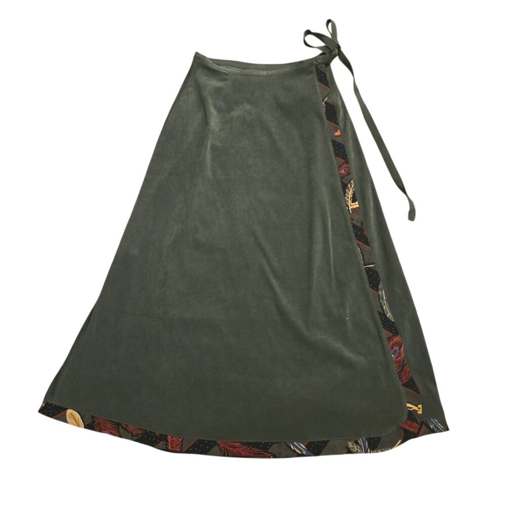 Vintage Koos of Course Skirt Women S Olive Green Boho Artsy Wrap Chic Adjustable - Picture 2 of 9